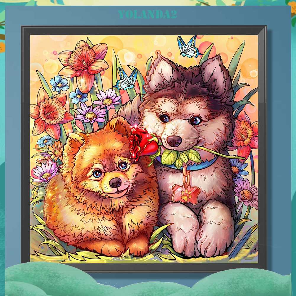 Tranh Đính Đá Kim Cương Toàn Bộ 5D DIY Hình Vẽ Chó Mèo Trang Trí Nhà Cửa