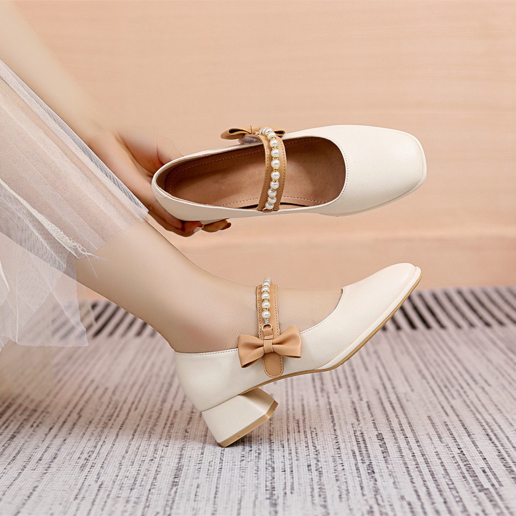 Giày Cao Gót Da Phong Cách Thời Trang Xuân Thu 2023 Dành Cho Nữ