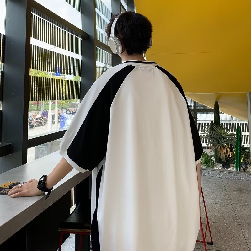 Áo Thun polo Tay Ngắn Màu Sắc Tương Phản Phong Cách Đường Phố Mỹ Thời Trang Mùa Hè Cho Nam