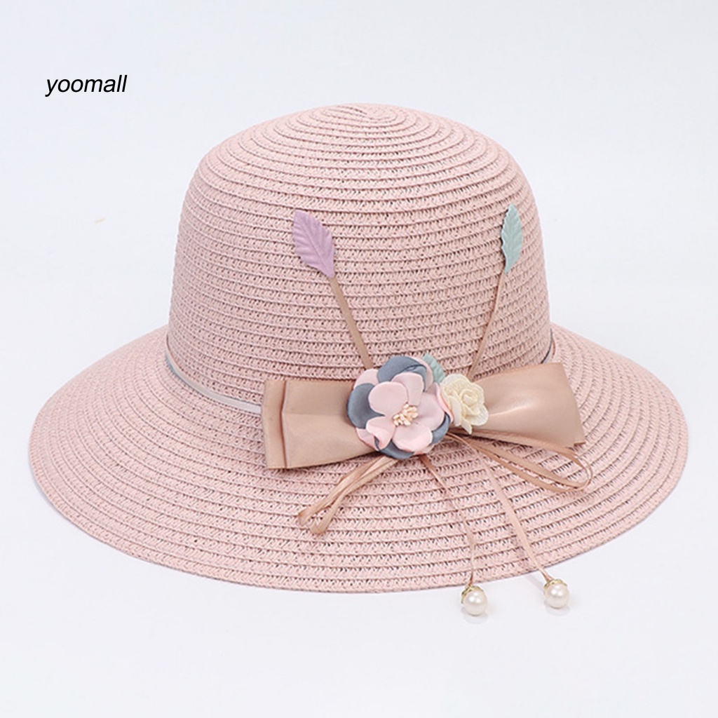 Nón Cối Rộng Vành Phối Nơ Ruy Băng Đính Ngọc Trai Giả Thời Trang Mùa Hè Cho Nữ