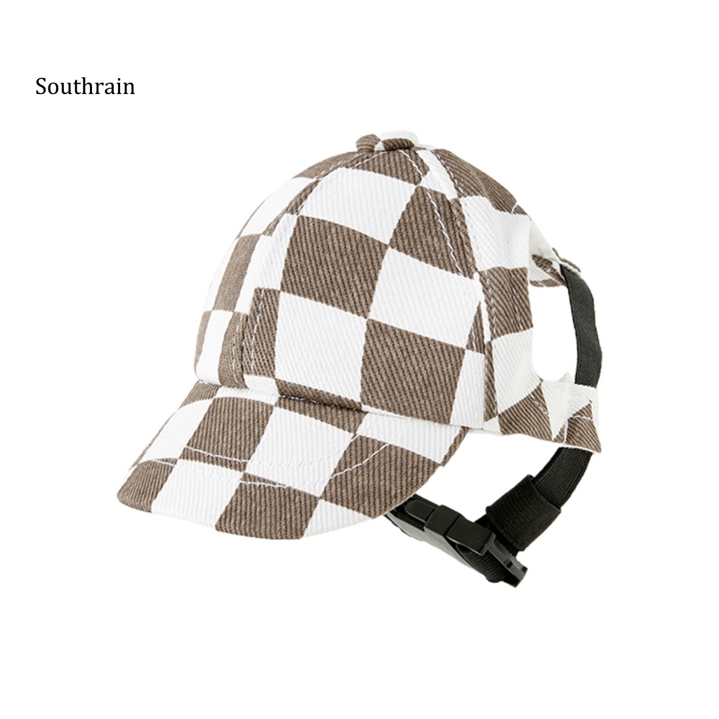 Mũ Lưỡi Trai Thiết Kế Hình Bàn Cờ Chống Nắng Phong Cách Có Thể Điều Chỉnh Dành Cho Cún Cưng