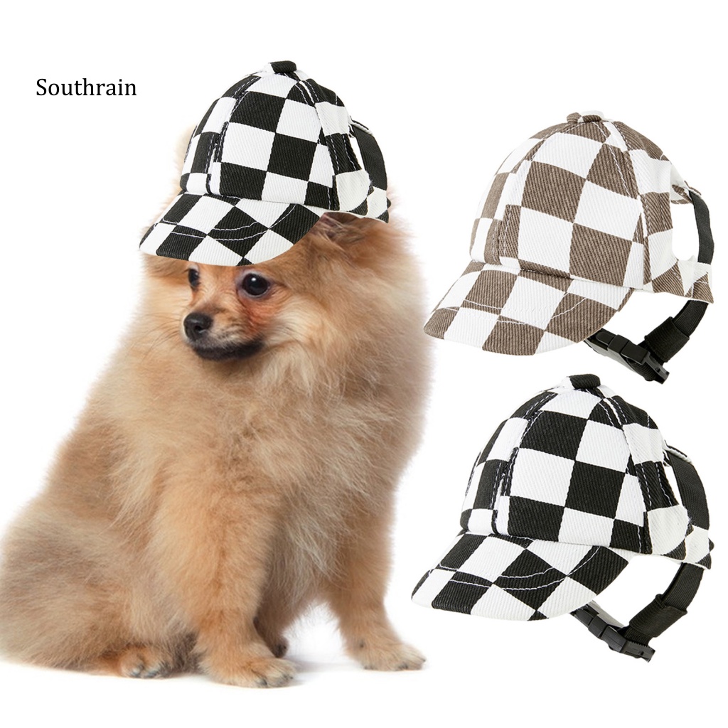 Mũ Lưỡi Trai Thiết Kế Hình Bàn Cờ Chống Nắng Phong Cách Có Thể Điều Chỉnh Dành Cho Cún Cưng