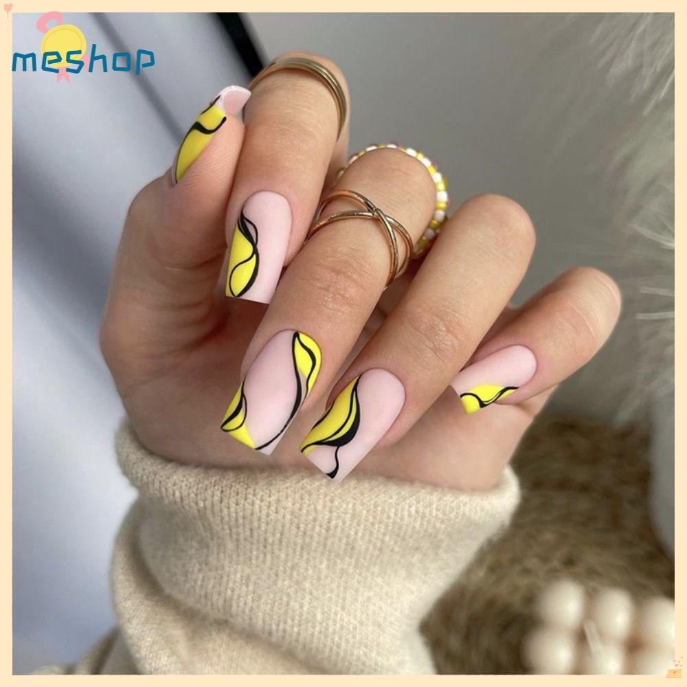 Set 24 Móng Tay Giả Họa Tiết Da Báo Màu Vàng Đen Có Thể Tháo Rời