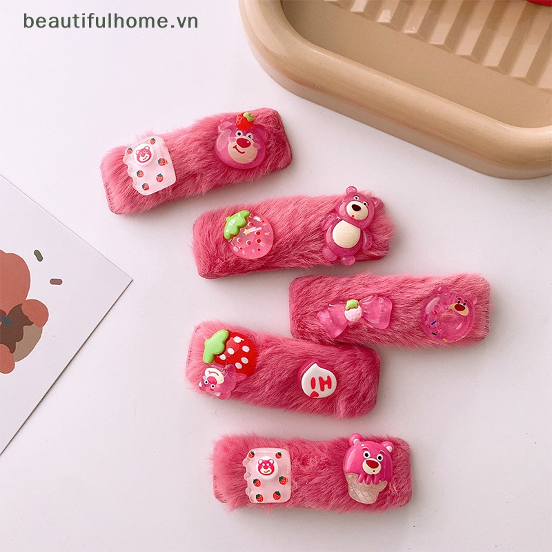 Kẹp Tóc Mái Bằng Lông Nhung Hình Gấu / Dâu Tây Dễ Thương Cho Bé Gái