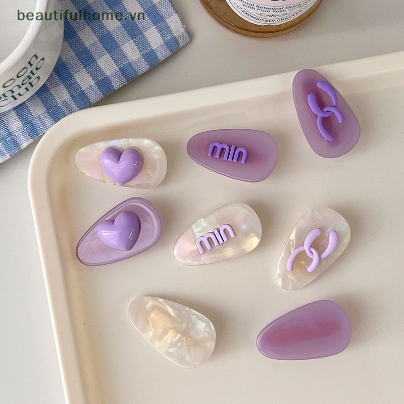 [beautifulhome] Kẹp Tóc Màu Tím Họa Tiết Chữ Cái Hình Học Trái Tim Hoạt Hình Thanh Lịch Cho Nữ [beauty]