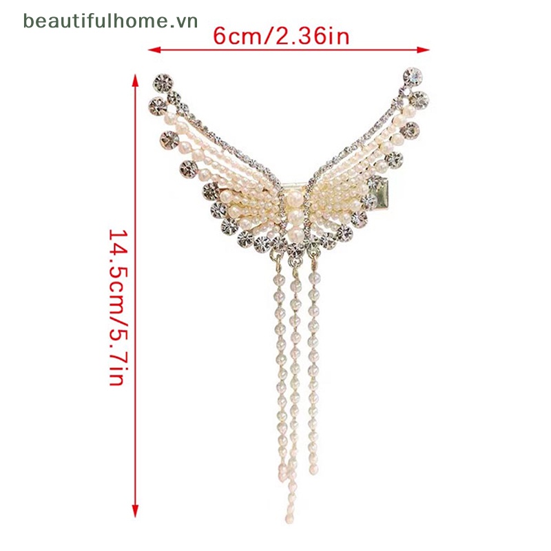 Kẹp Tóc Hình Cánh Thiên Thần Đính Đá &amp; Ngọc Trai Giả 1 Cái Cho Nữ