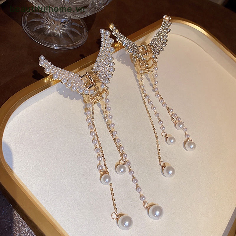 Kẹp Tóc Bướm / Cá Mập Bằng Kim Loại Đính Ngọc Trai Phong Cách Vintage Thời Trang