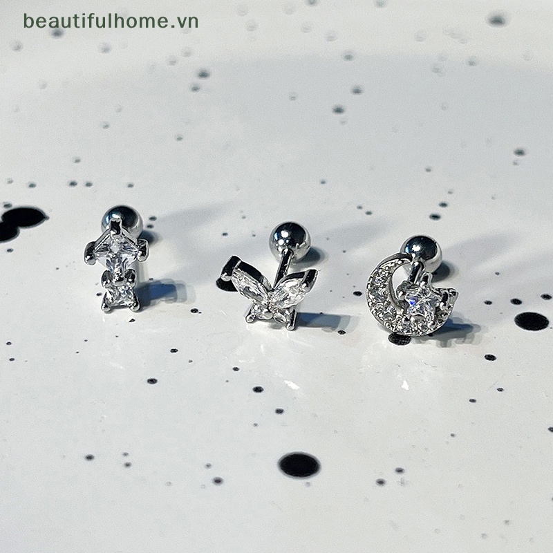 1 Đôi Bông Tai Hình Trái Tim Đính Đá Zircon Màu Hồng Bằng Thép Không Gỉ Dễ Thương Dành Cho Nữ