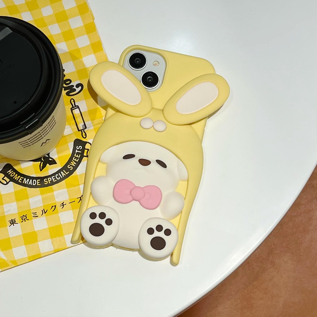 Ốp Điện Thoại TPU Silicon Mềm Hình Cún 3D Màu Hồng Vàng Bảo Vệ Toàn Diện Chống Rơi Cho iPhone 14 13 12 11 Pro Max