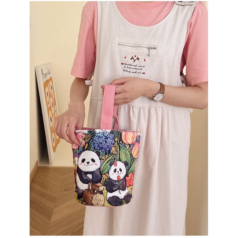 Túi Xách Canvas Họa Tiết Gấu Trúc Hoạt Hình Dễ Thương