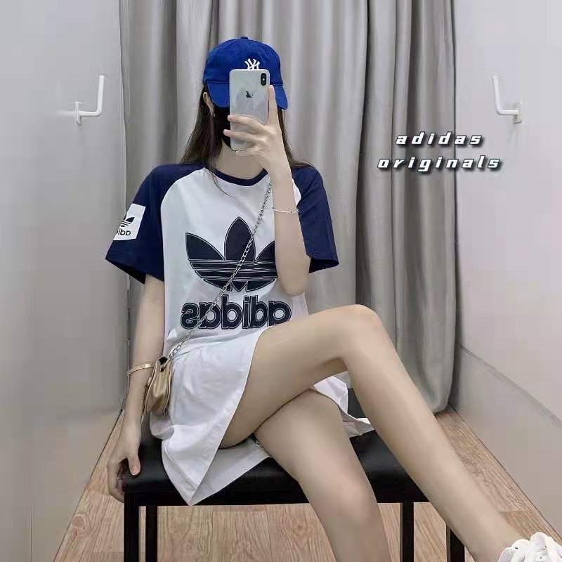 Đầm Maxi Cổ Tròn Chất Liệu 100% Cotton In Logo Adidas Thời Trang Cho Nữ