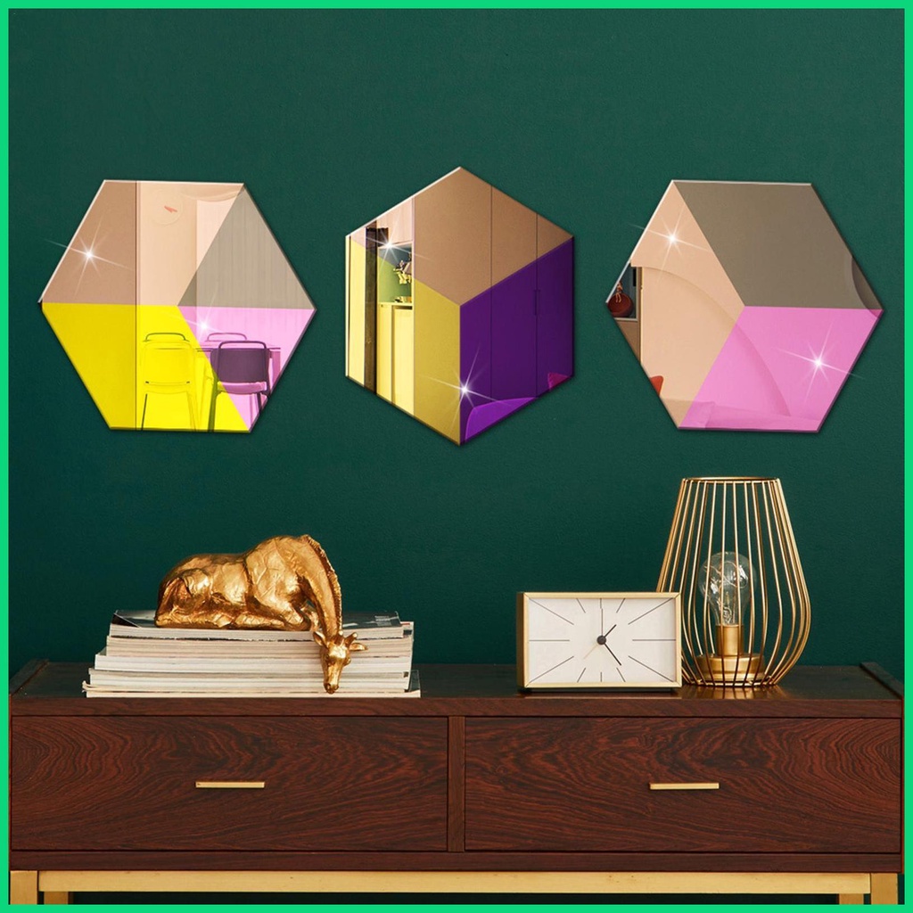 Miếng Dán Tường Bằng Acrylic Tráng Gương Hình Lục Giác Hoạt Hình Nhiều Màu Tiết Kiệm Không Gian