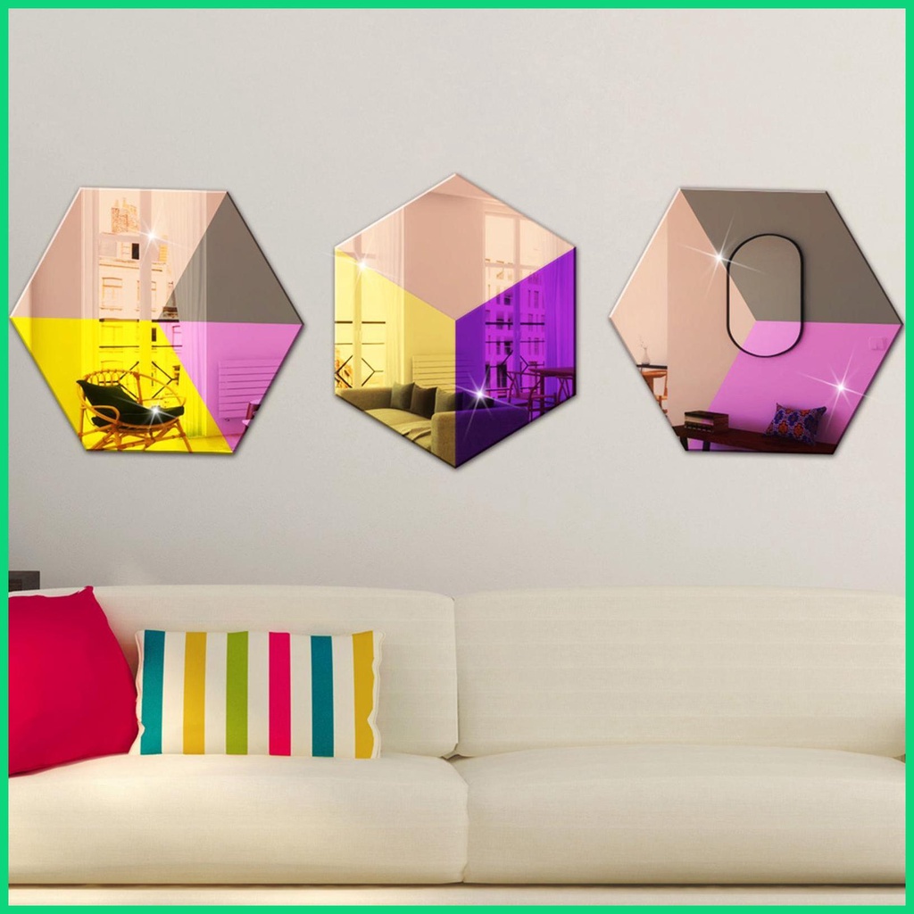 Miếng Dán Tường Bằng Acrylic Tráng Gương Hình Lục Giác Hoạt Hình Nhiều Màu Tiết Kiệm Không Gian