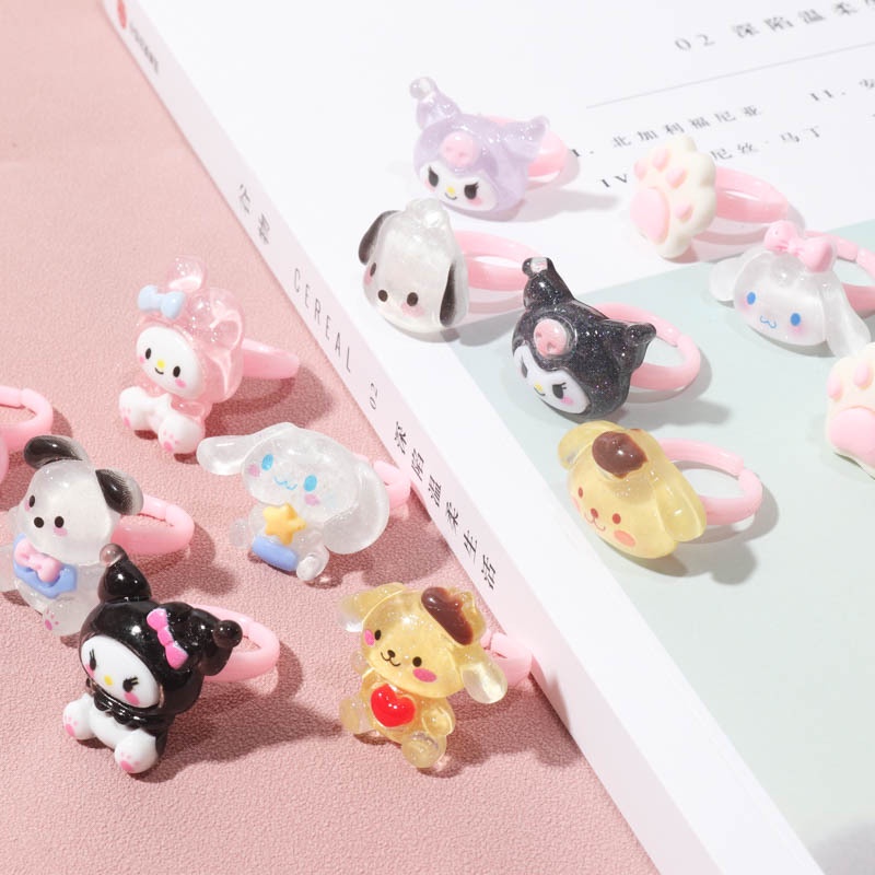 SANRIO Bộ 2 Nhẫn Hở Hình kuromi cinnamoroll melody Dễ Thương Cho Bé h0016