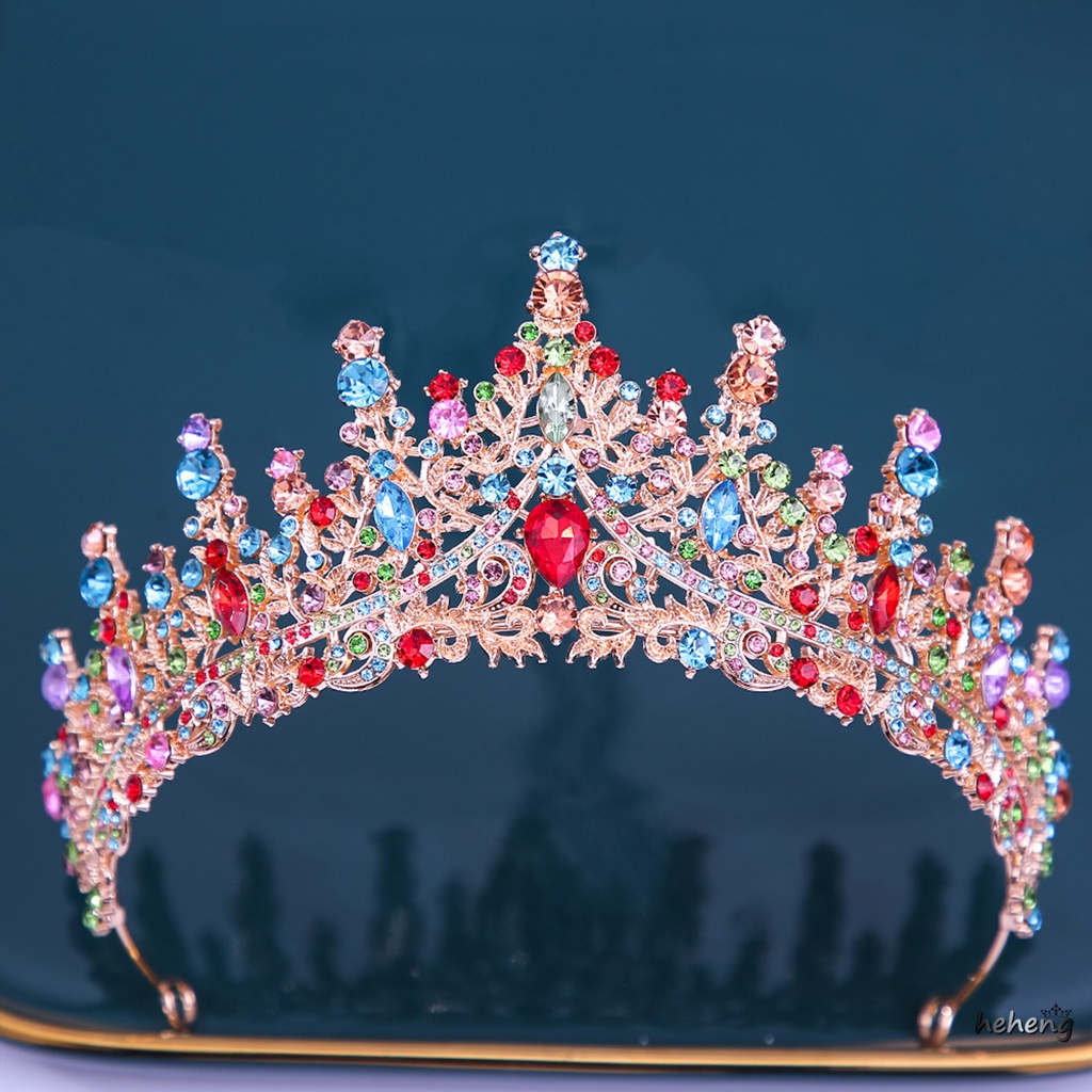 Vương Miện Tròn Lớn Đính Kim Cương Giả Nhiều Màu Sang Trọng Phụ Kiện Đám Cưới