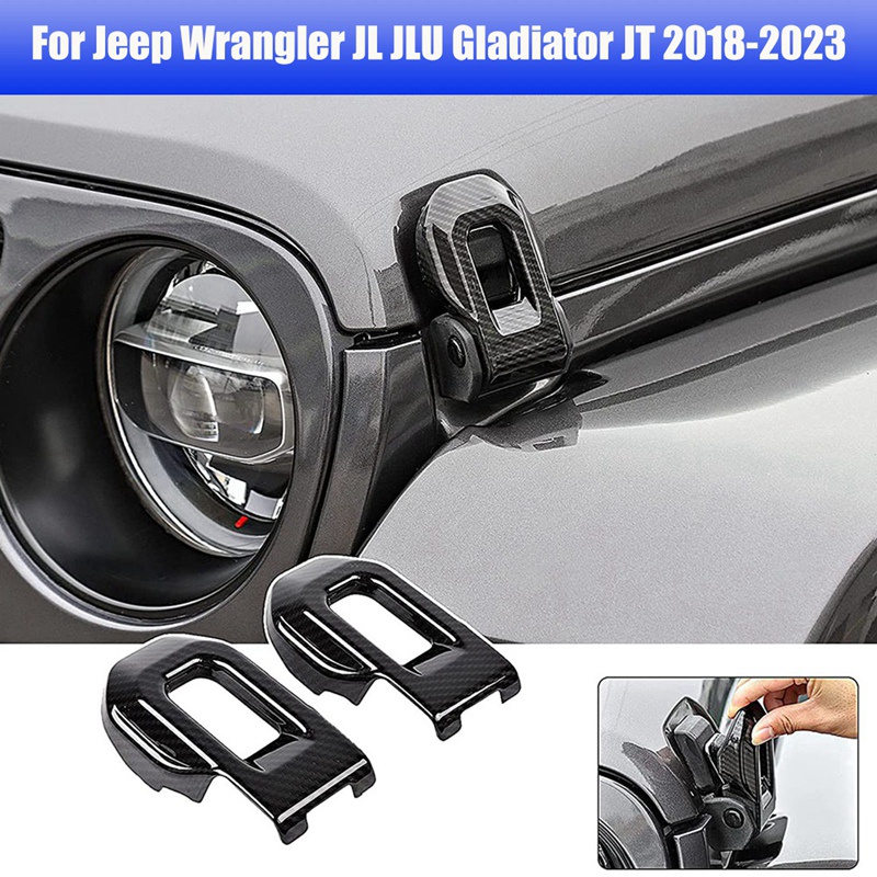 Bộ 2 Viền Sợi Carbon Nhựa ABS Trang Trí Chốt Khóa Mui Xe Jeep Wrangler JL JLU Gladiator JT 2018-2023