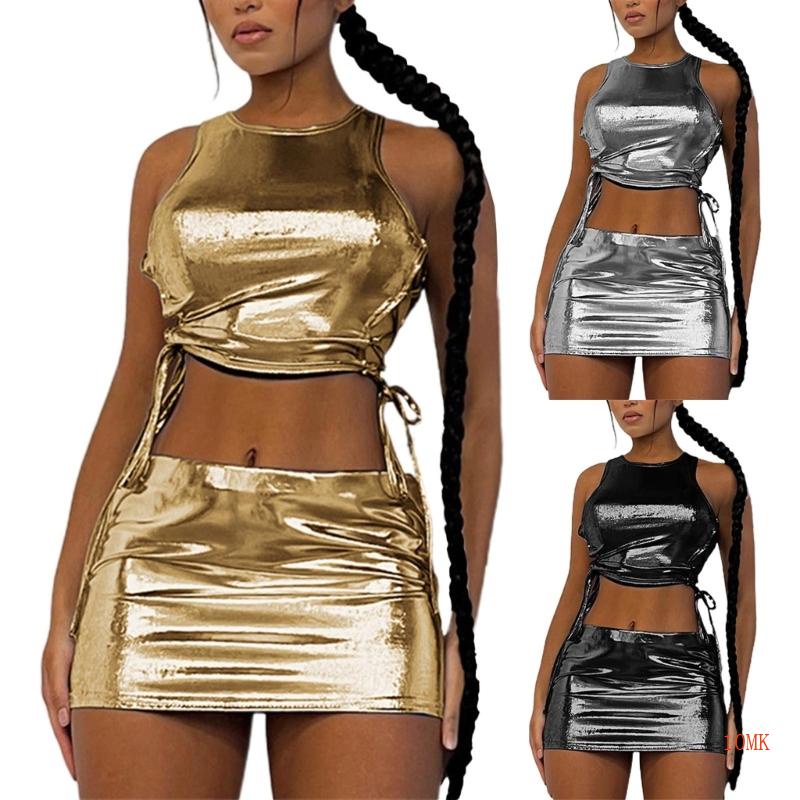 Xiangbao Đầm Midi Cổ Tròn Sáng Màu Trơn Khoét Rỗng Hai Mảnh