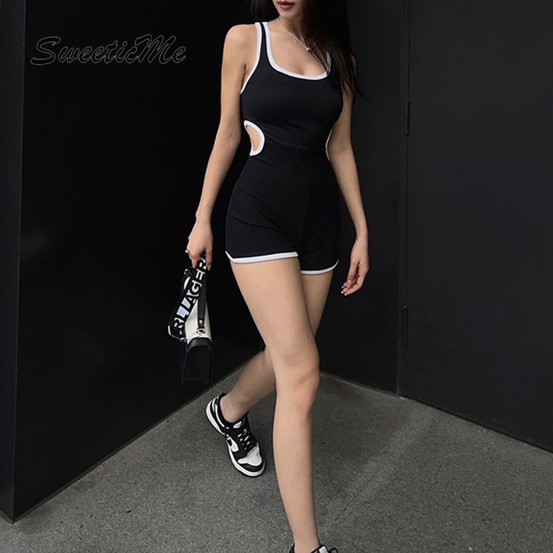 Bộ Áo Liền Quần Cổ Chữ U Phối Màu Tương Phản Thời Trang 2023 Cho Nữ