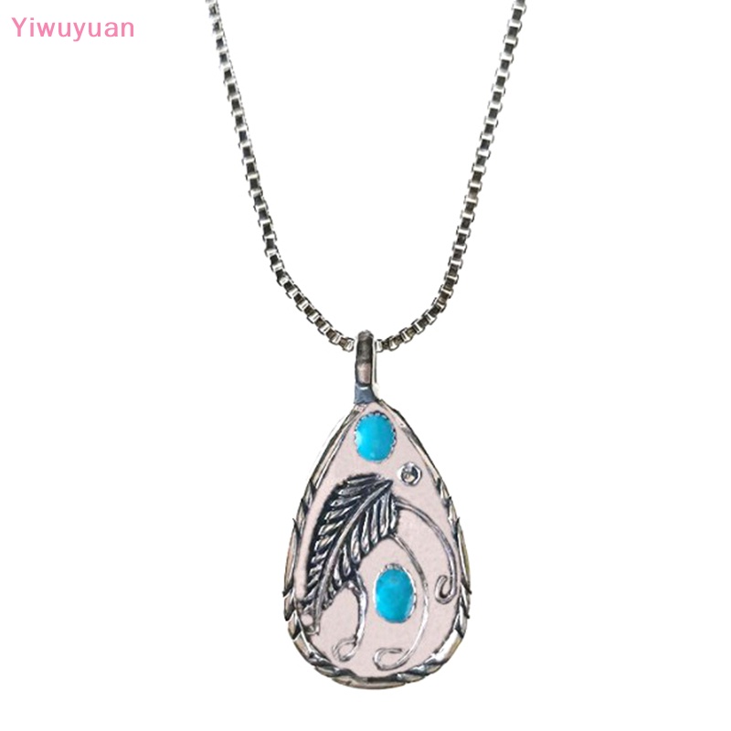 < Yiwuyuan > Vòng cổ Mặt Đá Xanh Lá Hình Giọt Nước Phong Cách Bohemia Cổ Điển Mới Cho Nữ