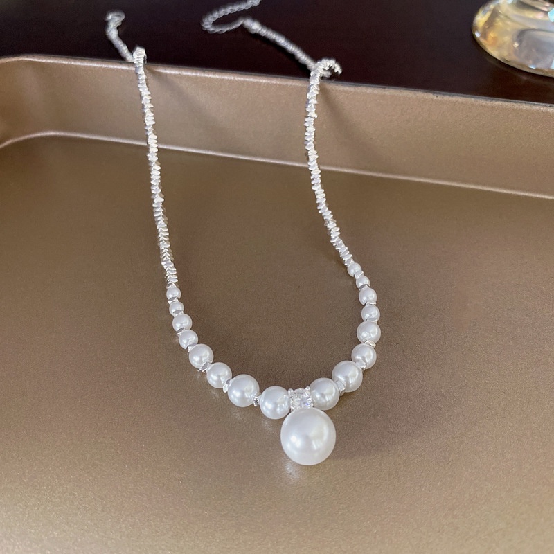 Vòng cổ Mạ Bạc Mặt Hình Tam Giác Đính Ngọc Trai Nhân Tạo Thời Trang