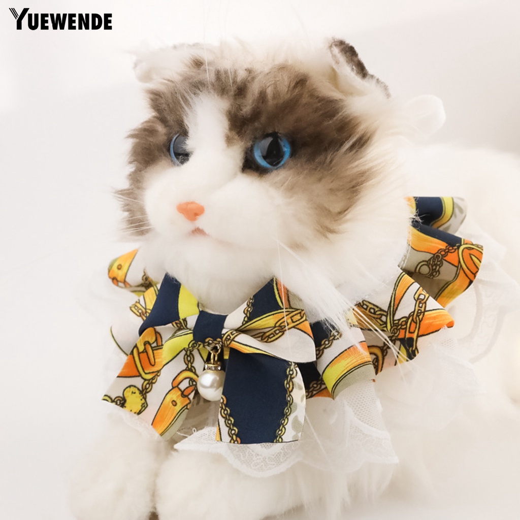 Yq.e Vòng Cổ Đính Ngọc Trai Giả Thân Thiện Với Da Không Dị Ứng Trang Trí Vòng Cổ Cho Thú Cưng Bằng Polyester In Hình Mèo