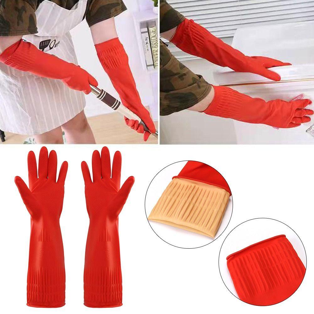 Zaijie24 1 đôi găng tay cao su hạng nặng, găng tay rửa xe chống hóa chất dày, vệ sinh gia đình chống axit dầu chống thấm nước cực dài găng tay bảo vệ nhà bếp