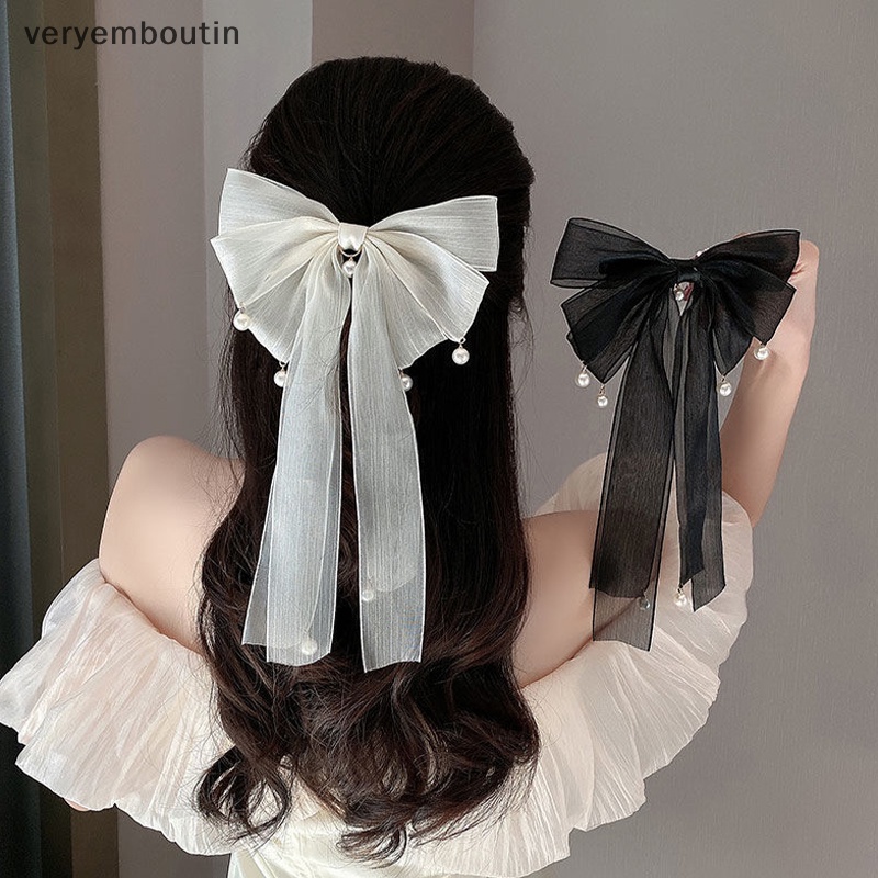 Kẹp Tóc Nơ Màu Trắng Đen Thời Trang Mùa Xuân Cho Nữ