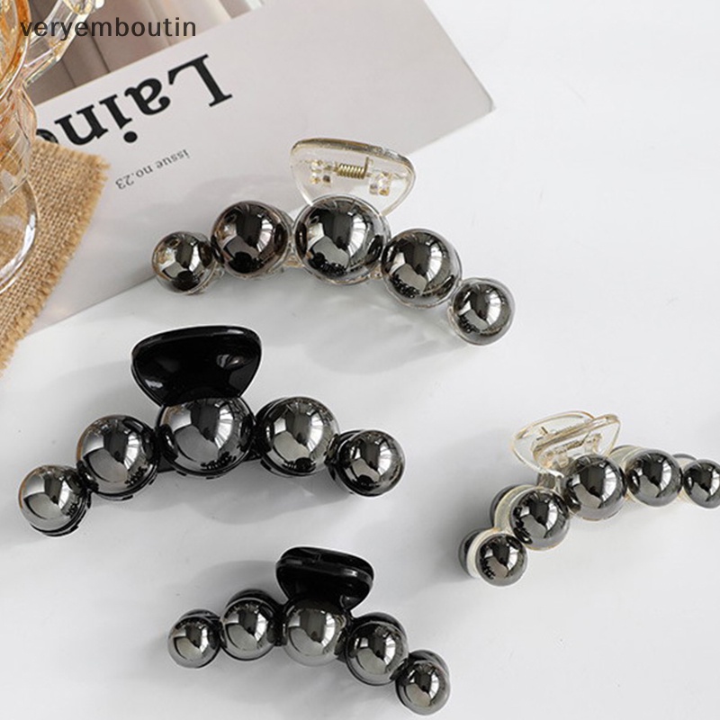 Kẹp Tóc Càng Cua Bằng Acrylic Đính Ngọc Trai Đen Thời Trang Cho Nữ