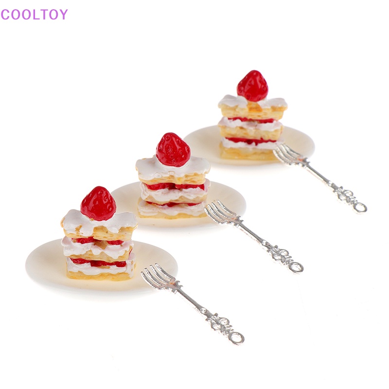 1 Set Mô Hình Đĩa Bánh Dâu Tây Tỉ Lệ 1: 12 Trang Trí Nhà Búp Bê