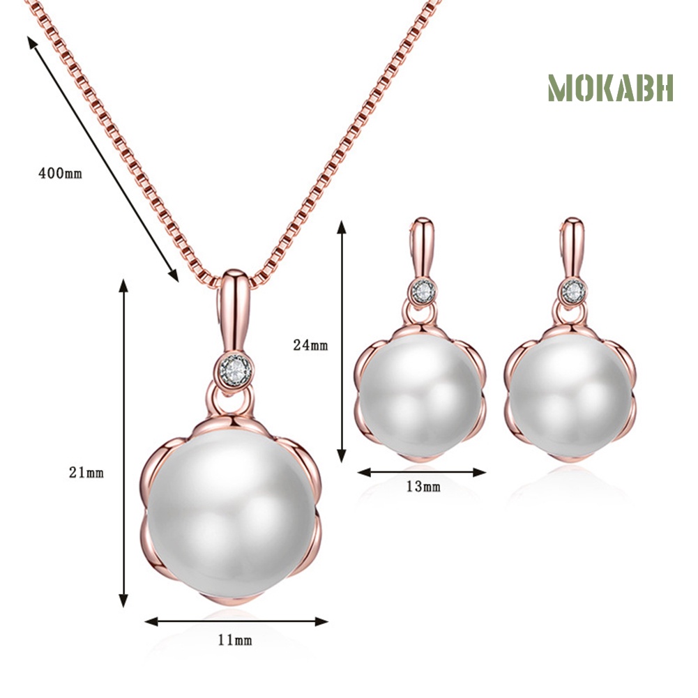 Bộ Vòng cổ + Bông Tai Đính Đá &amp; Ngọc Trai Nhân Tạo Hình Tròn Cho Nữ