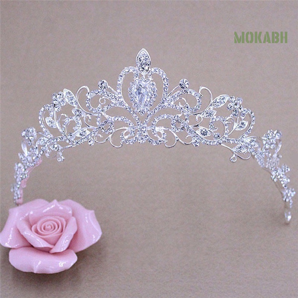 Băng Đô Cài Tóc Hình Vương Miện Rỗng Đính Đá Cho Cô Dâu