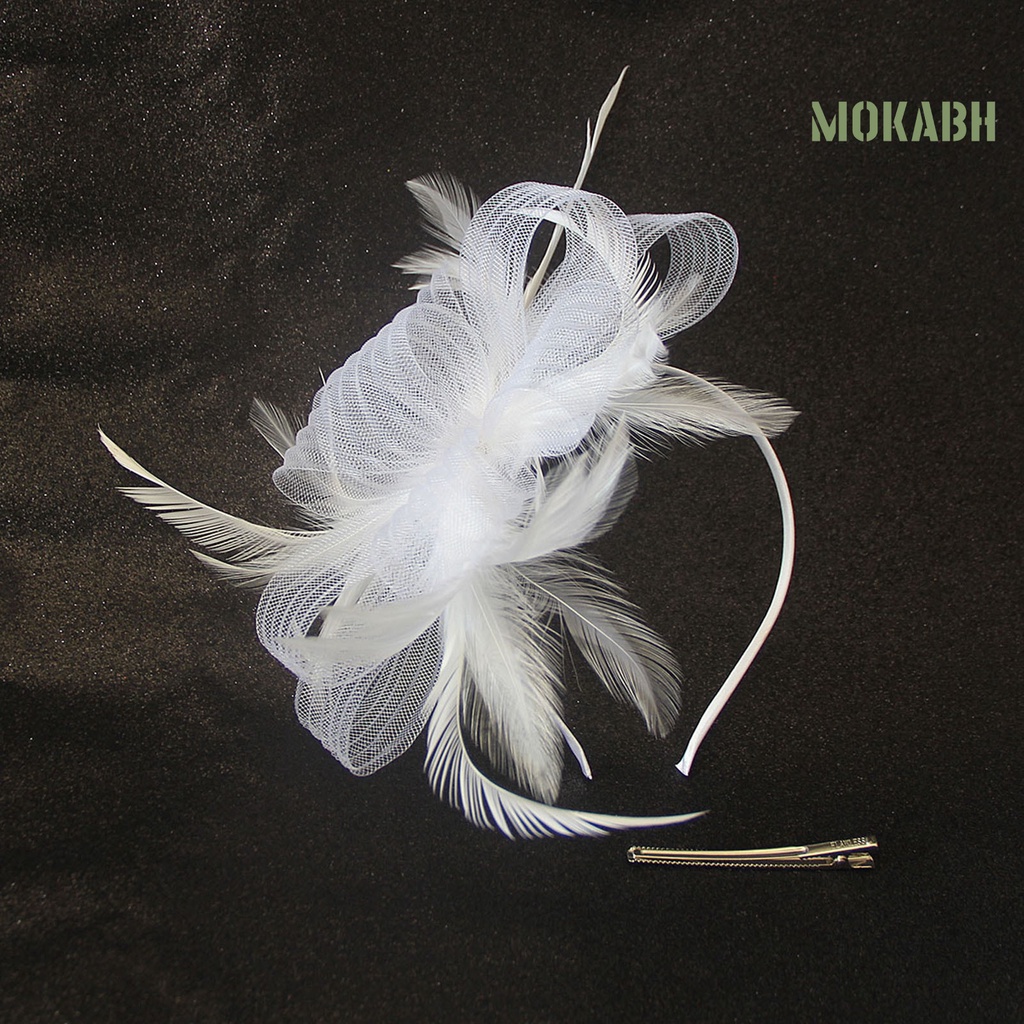 [Mokabh] Cài Tóc Lưới Thắt Nơ Nhiều Lớp Đính Lông Vũ Cổ Điển Nhìn Xuyên Qua Đầu Trang Trí Đám Cưới