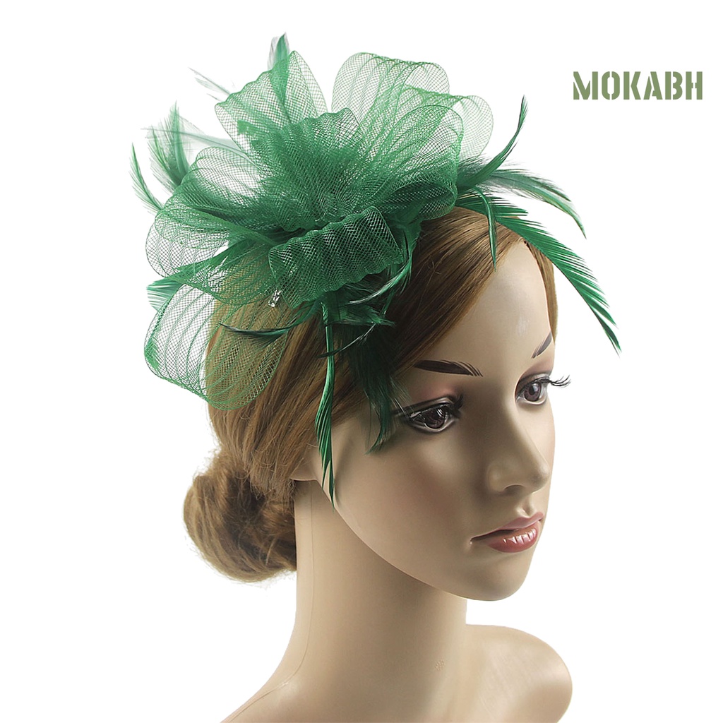 [Mokabh] Cài Tóc Lưới Thắt Nơ Nhiều Lớp Đính Lông Vũ Cổ Điển Nhìn Xuyên Qua Đầu Trang Trí Đám Cưới