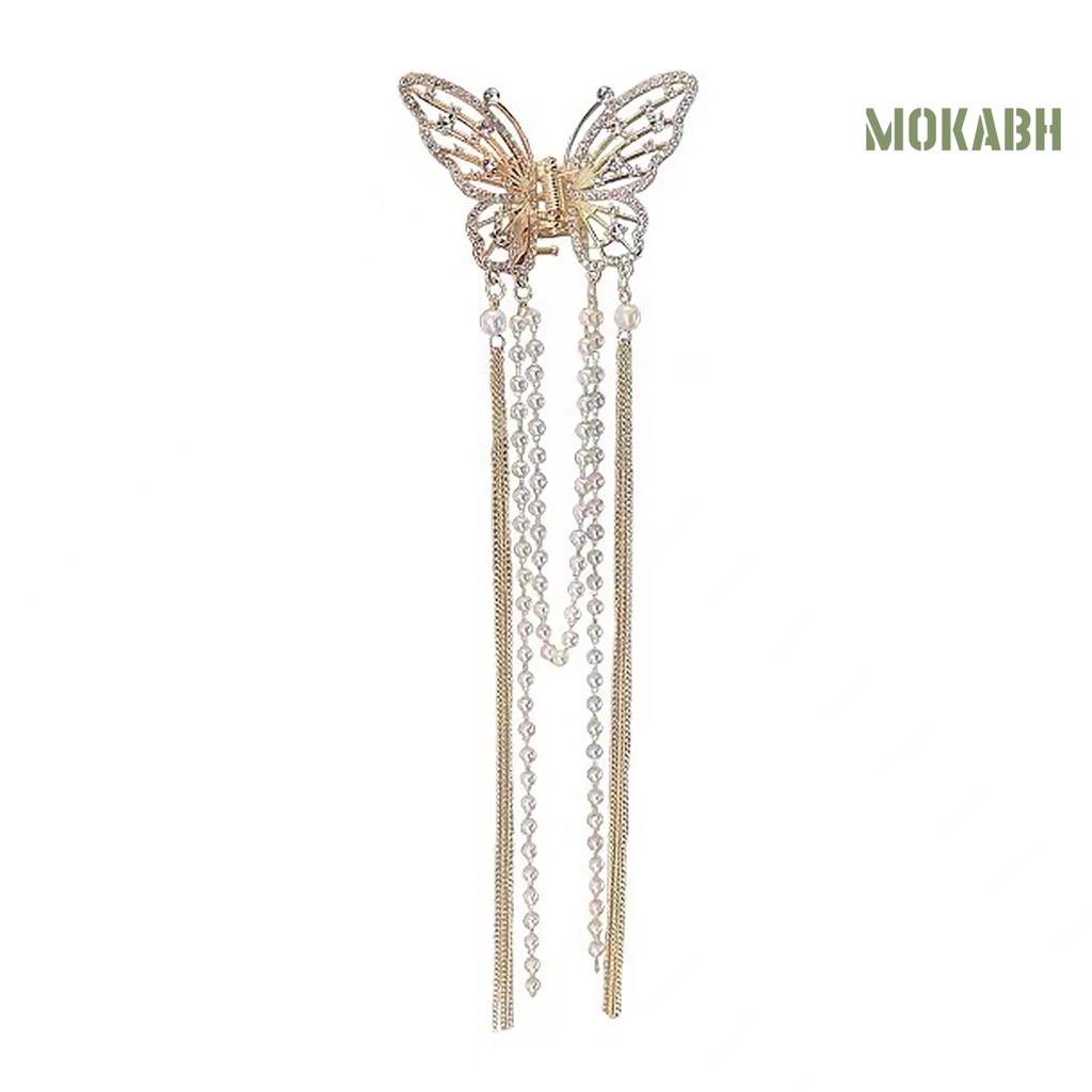 Kẹp Tóc Hình Bướm Rỗng Đính Ngọc Trai Giả Sang Trọng Chống Trượt