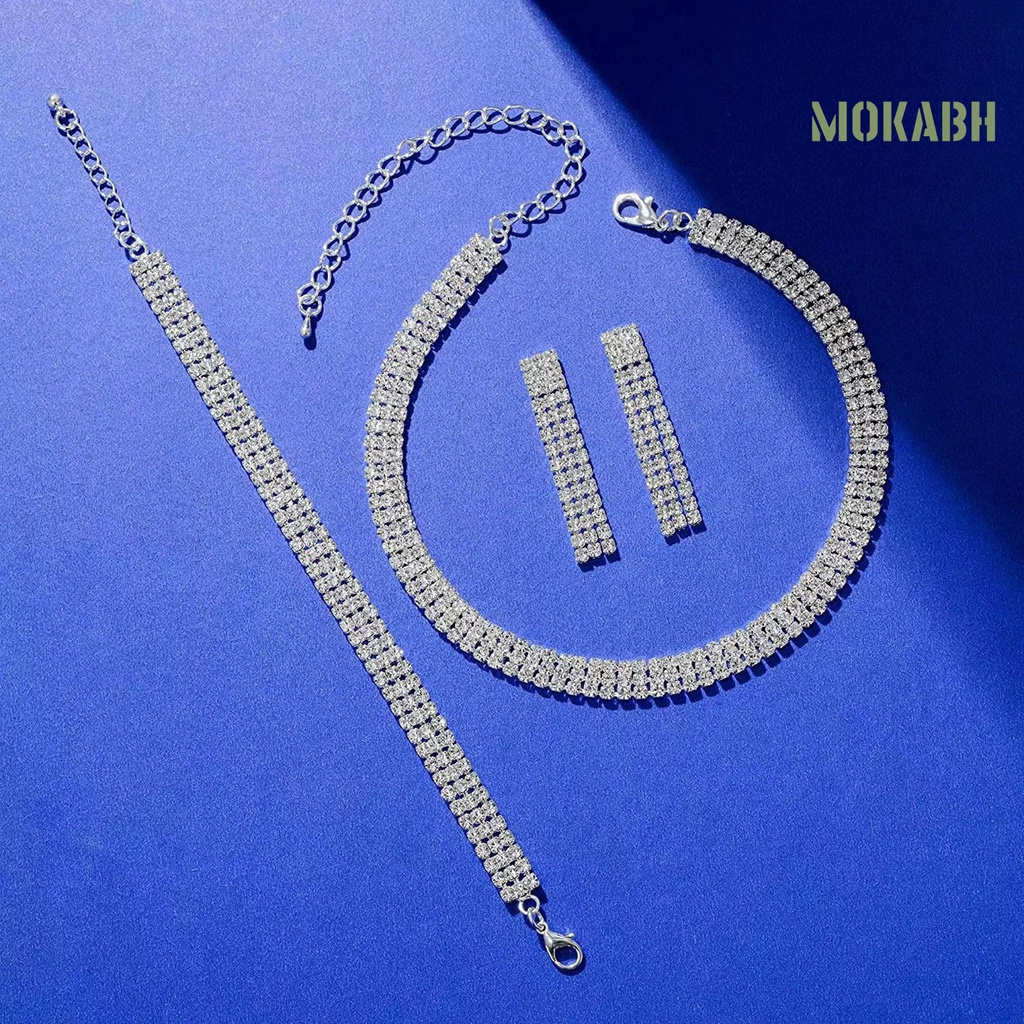 1 Bộ Vòng cổ + Bông Tai + Vòng Tay Đính Đá Lấp Lánh Tùy Chỉnh Sang Trọng Thời Trang Cho Nữ