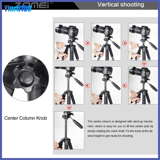 Giá Đỡ Ba Chân Bằng Nhôm Chuyên Nghiệp Yinrti Zomei Q111 Cho Máy Ảnh Kỹ Thuật Số Dslr