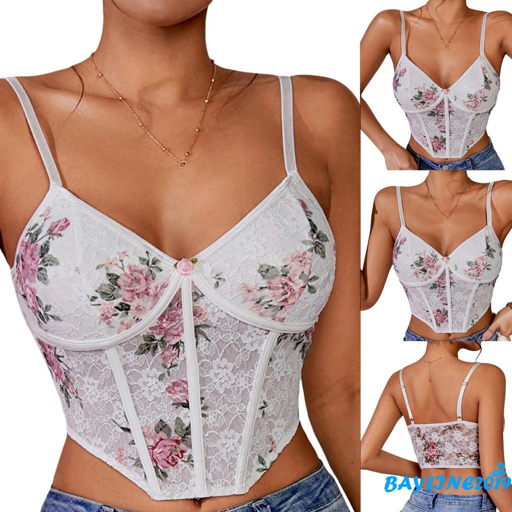 Áo Ren Hai Dây In Hoa Thời Trang Mùa Hè Quyến Rũ Cho Nữ