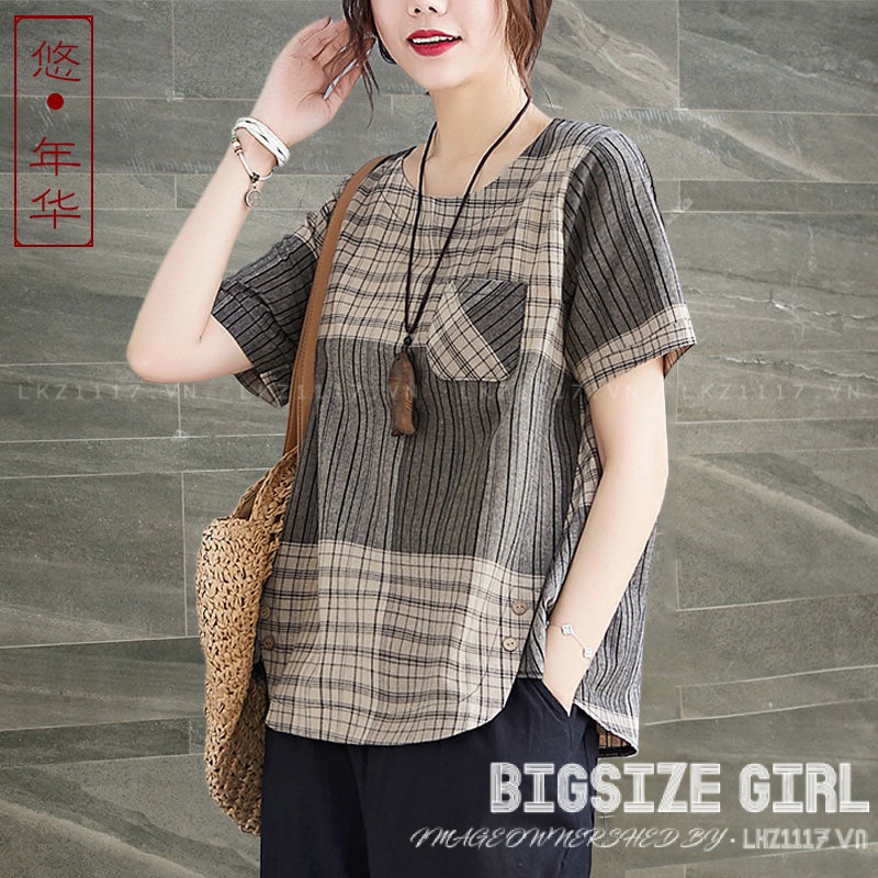 Áo thun nữ trung niên cotton tay ngắn cổ tròn vintage Bigsize Áo trung niên nữ sang trọng form rộng mùa hè cho mẹ cho bà Thời trang Trung Niên Cao Cấp