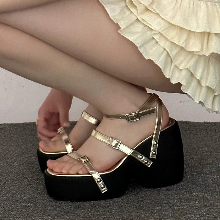 Giày Sandal Cao Gót Bằng Da PU Đế Xuồng Phẳng Hở Ngón Thời Trang Mùa Hè