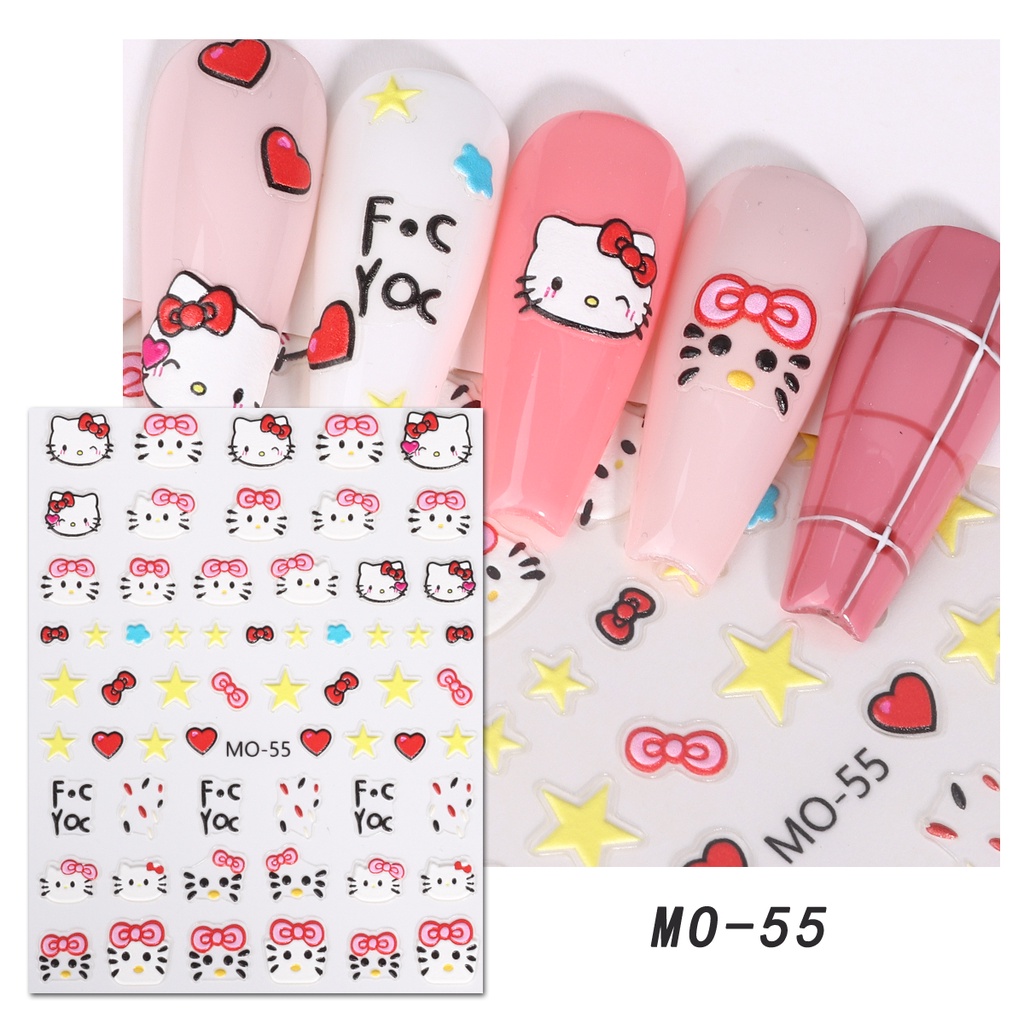 Miếng Dán Trang Trí Móng Tay 3D Dập Nổi Họa Tiết Mèo Hoạt Hình Dễ Thương Dành Cho Trẻ Em