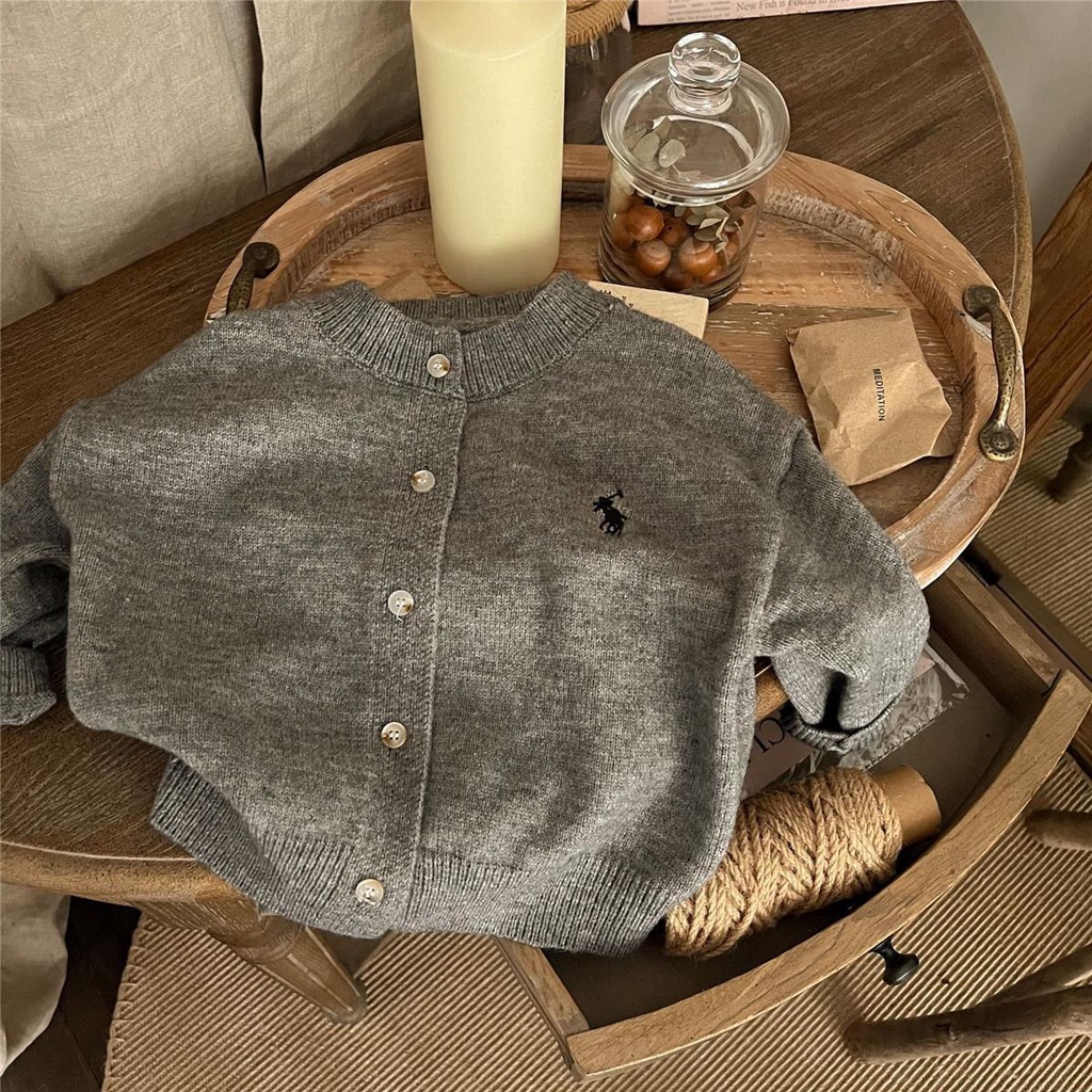 Áo Khoác Cardigan Dệt Kim Màu Trơn Phong Cách Nước Ngoài 2023 Mới Cho Bé Trai Và Bé Gái
