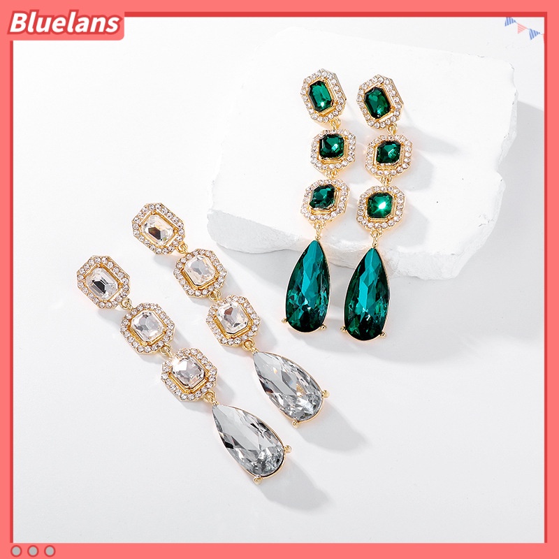 [BLS] Khuyên Tai Dáng Dài Đính Kim Cương Hình Giọt Nước Siêu Lấp Lánh Thời Trang Âu Mỹ Cao Cấp Dành Cho Cô Dâu