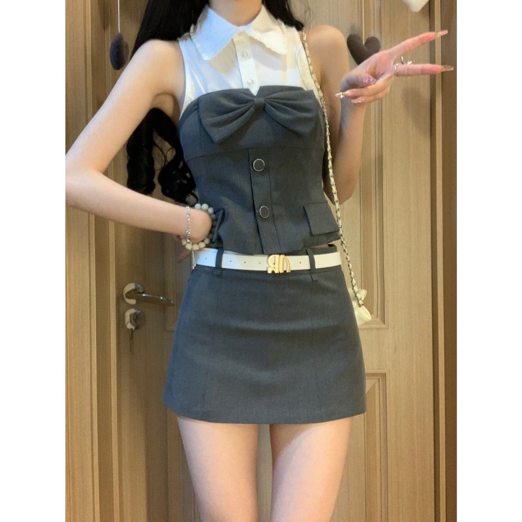 Bộ Áo Ống Thắt Nơ Phối Chân Váy Thời Trang Cho Mẹ Và Bé