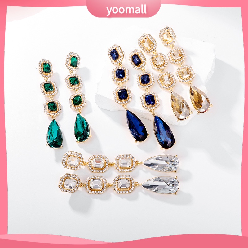 Bông Tai Dáng Dài Đính Kim Cương Hình Giọt Nước Lấp Lánh Thời Trang Âu Mỹ Cao Cấp Dành Cho Cô Dâu