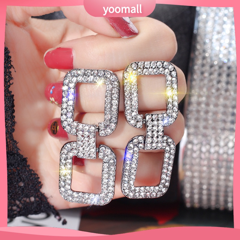 Khuyên Tai Dáng Dài Đính Đá Hình Vuông Cá Tính