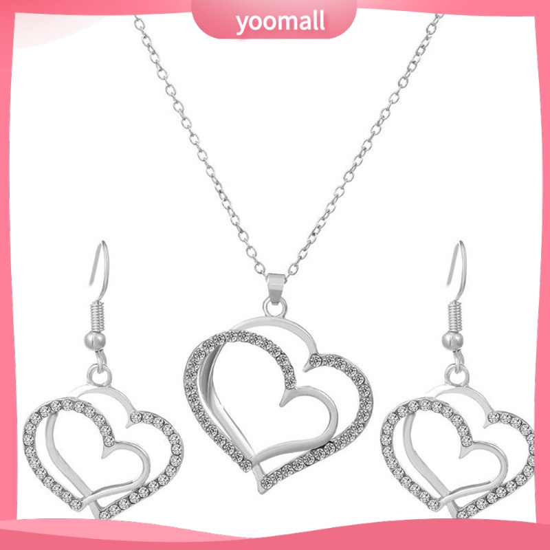 Bộ Vòng cổ + Bông Tai Hợp Kim Hình Trái Tim Thời Trang