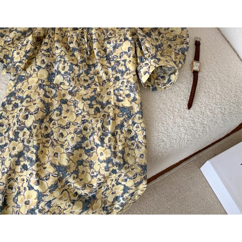 Đầm Hoa Ngắn Tay Cổ Vuông Thời Trang Dành Cho Nữ