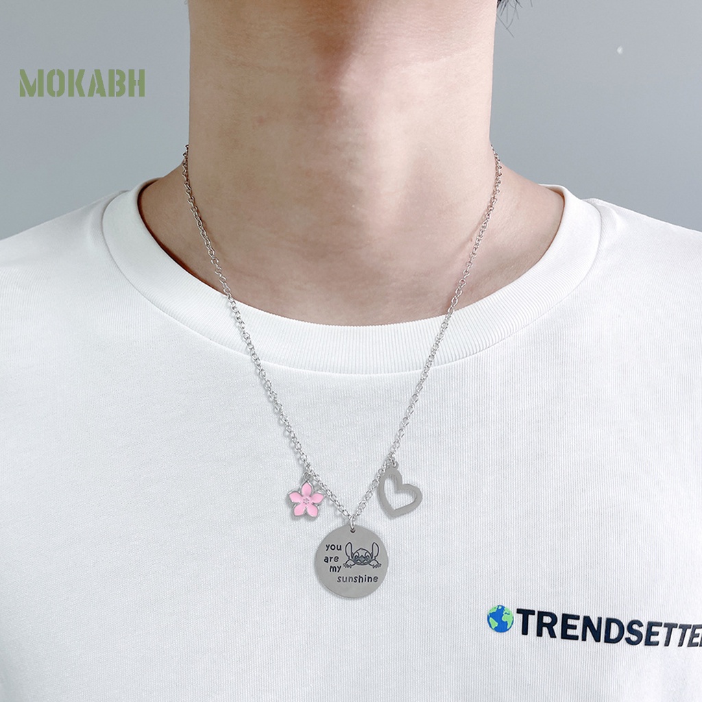 [Mok Abh] Vòng cổ Cặp Bằng Thép Không Gỉ Họa Tiết Hình Hoa Và Trái Tim