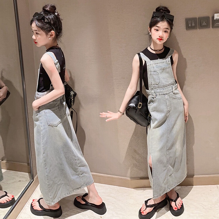 Set Áo Váy Yếm Denim Thời Trang Mùa Hè Mới Cho Bé Gái