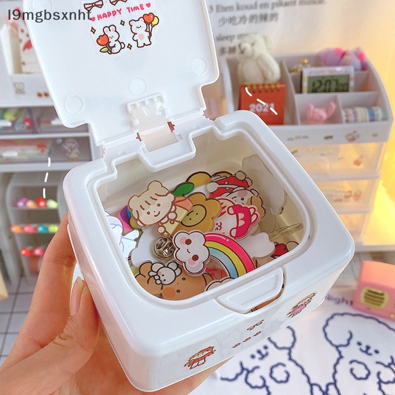 OOO dễ thương nút nhựa Máy tính để bàn hộp lưu trữ jewlery Organizer trường hợp với nắp Sticker uuu